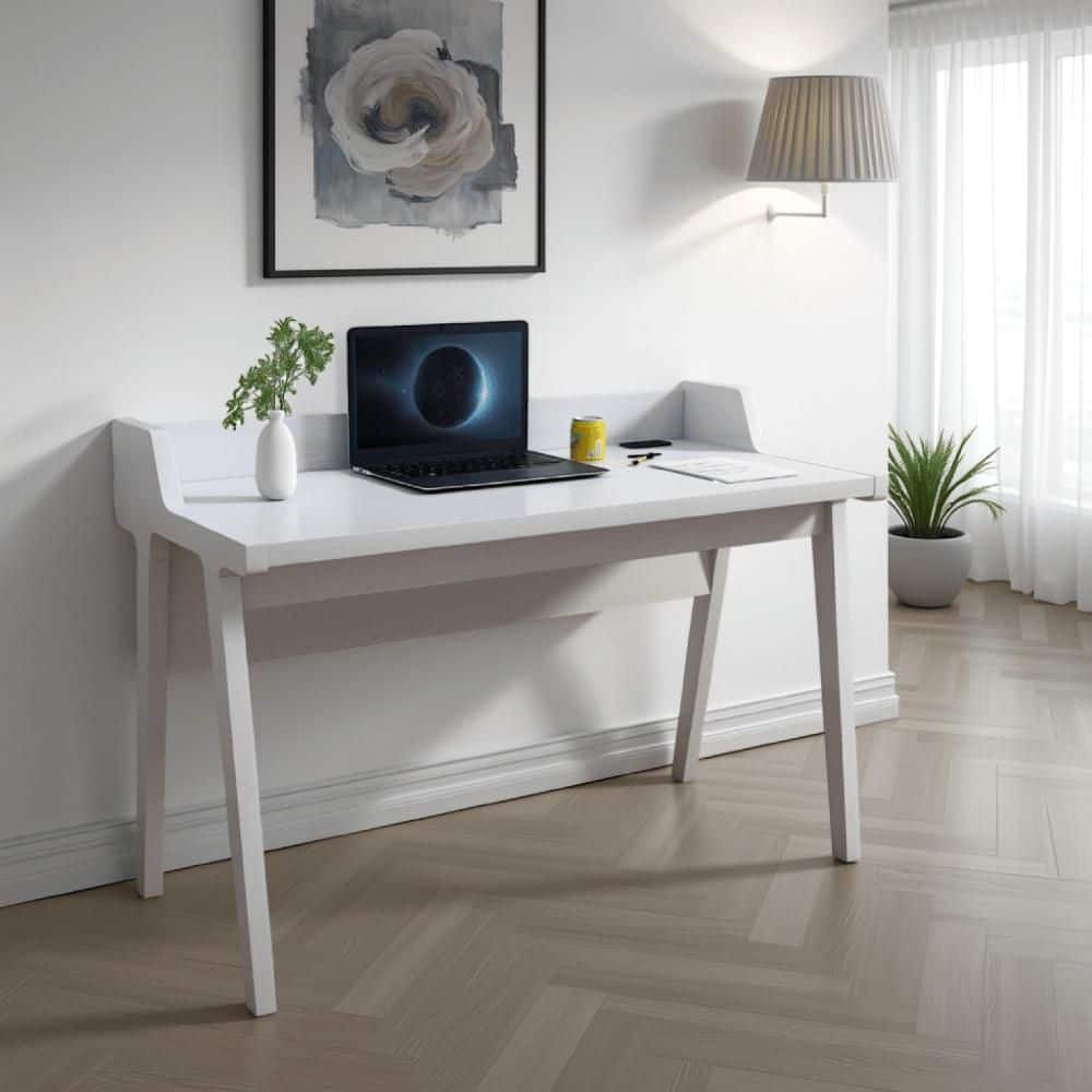 Mordern 50 in. Rectangular White Wood Writing Desk with Wrap Around Tabletop