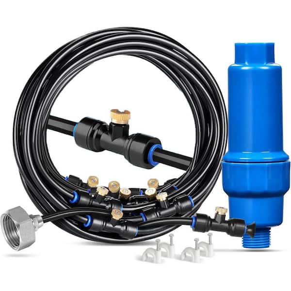 26.2 ft. Brass Misting System with Filter Line and 7 Nozzles for Outdoor Patio Cooling, Garden Watering, Greenhouse Use