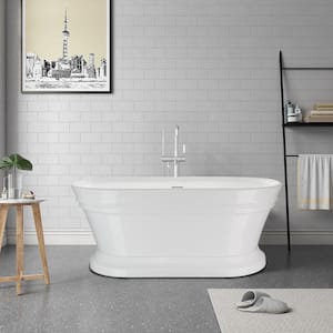 59 in. L X 30 in. W White Acrylic Freestanding Air Bubble Bathtub in White/Polished Chrome