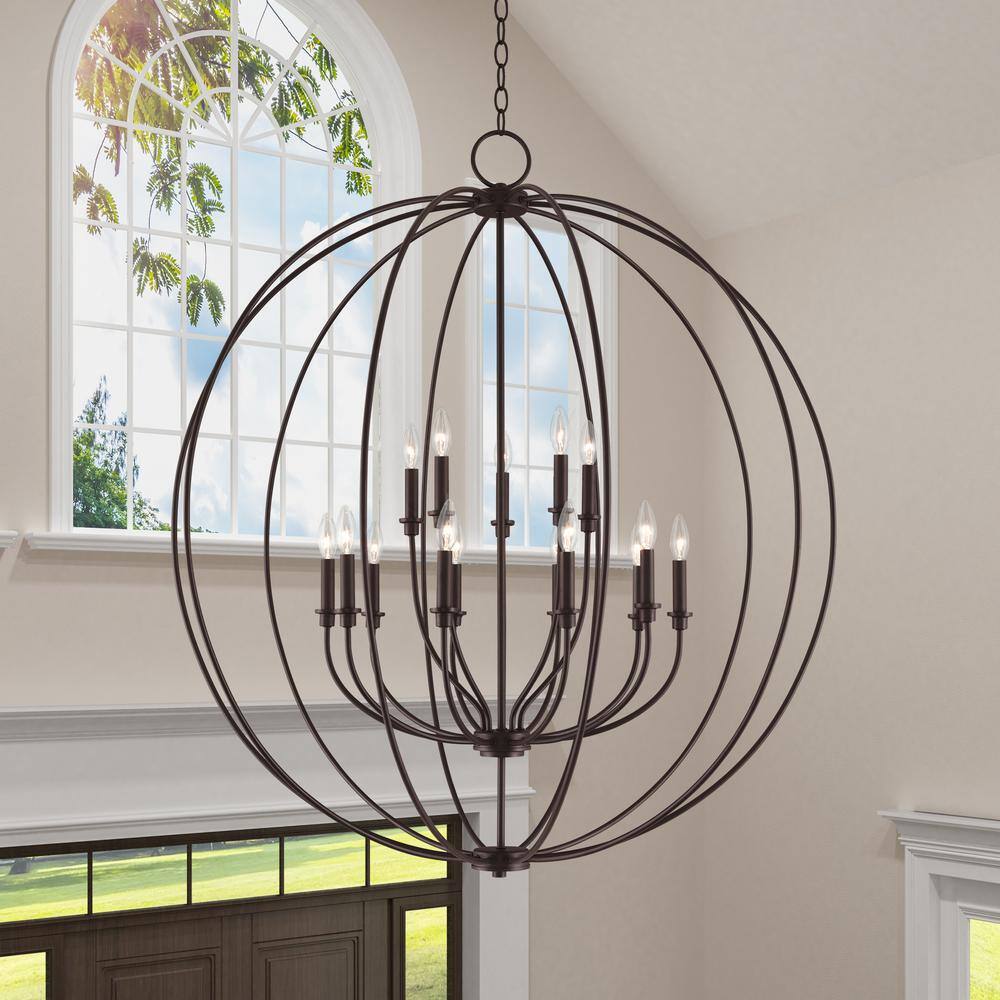 Elegant Milania 15-Light Bronze Candelabra Chandelier with 6ft Chain