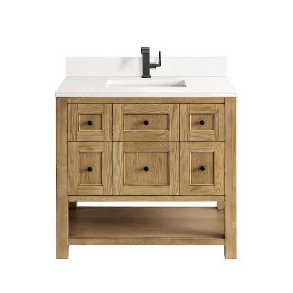 James Martin Vanities Breckenridge 36.0 in. W x 23.5 in. D x 34.2 in. H Single Bath Vanity in Light Natural Oak with White Zeus Quartz Top