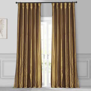Gold Solid Faux Silk Room Darkening Curtain - 50 in. W x 84 in. L Rod Pocket Single Window Panel