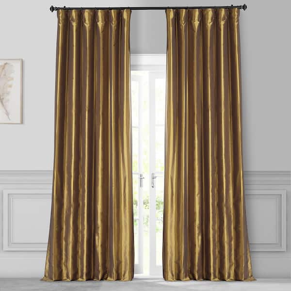Exclusive Fabrics & Furnishings Gold Solid Faux Silk Room Darkening Curtain - 50 in. W x 96 in. L Rod Pocket Single Window Panel