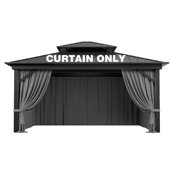 WNP 12 ft. x 14 ft. Universal Outdoor Privacy Curtains, Gazebo Curtain Replacement with Zipper Grey (4-Side Curtain Only)