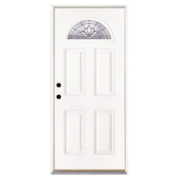 Feather River Doors 37.5 in. x 81.625 in. Medina Zinc Fan Lite Unfinished Smooth Right-Hand Inswing Fiberglass Prehung Front Door