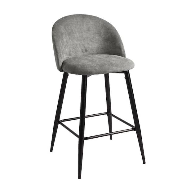 Homy Casa Haseeb 35.4 in. Grey Low Back Metal Frame Counter stool with Fabric Seat (Set of 2)