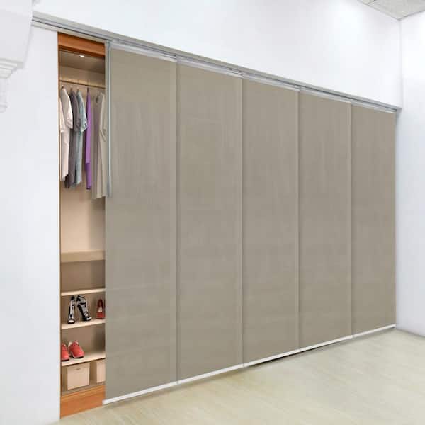 EMOH Soot 58 in.- 110 in. W x 116 in. L Adjustable 5-Panel Satin Nickel Single Rail Panel Track with 23.5 in. Slates