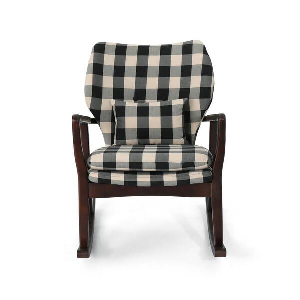 Noble House Irvin Mid-Century Modern Black Checkerboard Fabric Rocker Chair