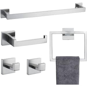 23.6 in. Wall Mounted, Towel Bar in Brushed Nickel, 5-Piece