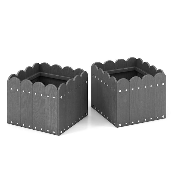 Gymax 12.5 in. x 12 in. x 10 in. Planter Box Weather-Resistant Square Orange HDPE Flower Pot Garden Bed (2-Pack)