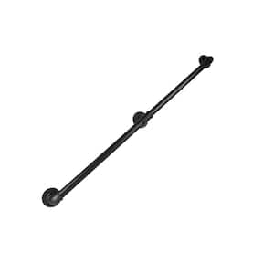 8 ft. Black Metal Pipe Stair Handrail for Indoor and Outdoor Wall Mount Support