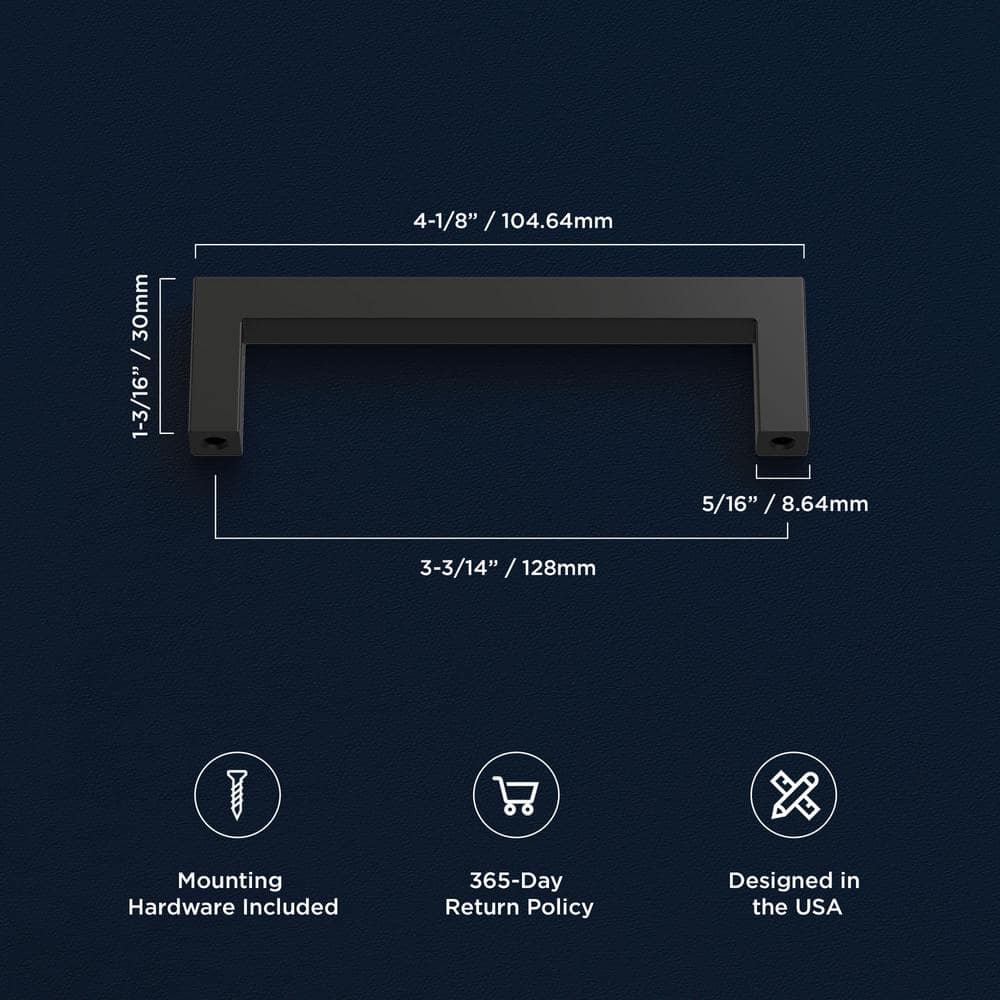 Matte Black Aluminum 3-3/4" Modern Bar Pulls with Mounting Hardware