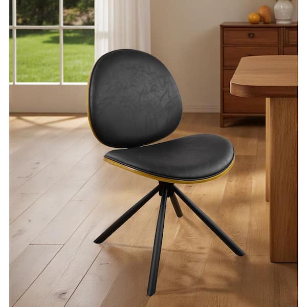 Iya Black Faux Leather Swivel Dining Side Chair with 4-Metal Legs (Set of 1)