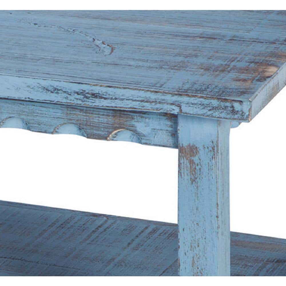 42" Blue Antique Country Cottage Wood Coffee Table with Storage Shelf