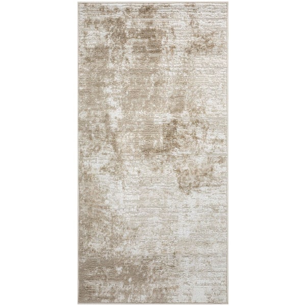 Dekor Ivory Taupe 2 ft. x 4 ft. Abstract Contemporary Area Rug