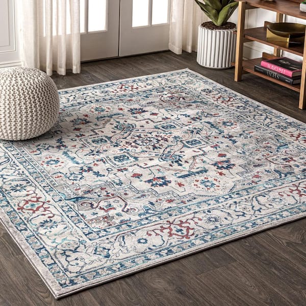 JONATHAN Y Modern Persian Vintage Medallion Light Grey/Blue 5 ft. Square Area Rug