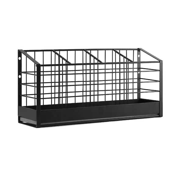 Matte Black Metal Kitchen Utensil Holder with 4 Compartments, Wall Mountable, Fast Drying Design