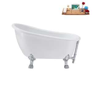 53 in. Acrylic Clawfoot Non-Whirlpool Bathtub in Glossy White with Polished Chrome Drain And Polished Chrome Clawfeet