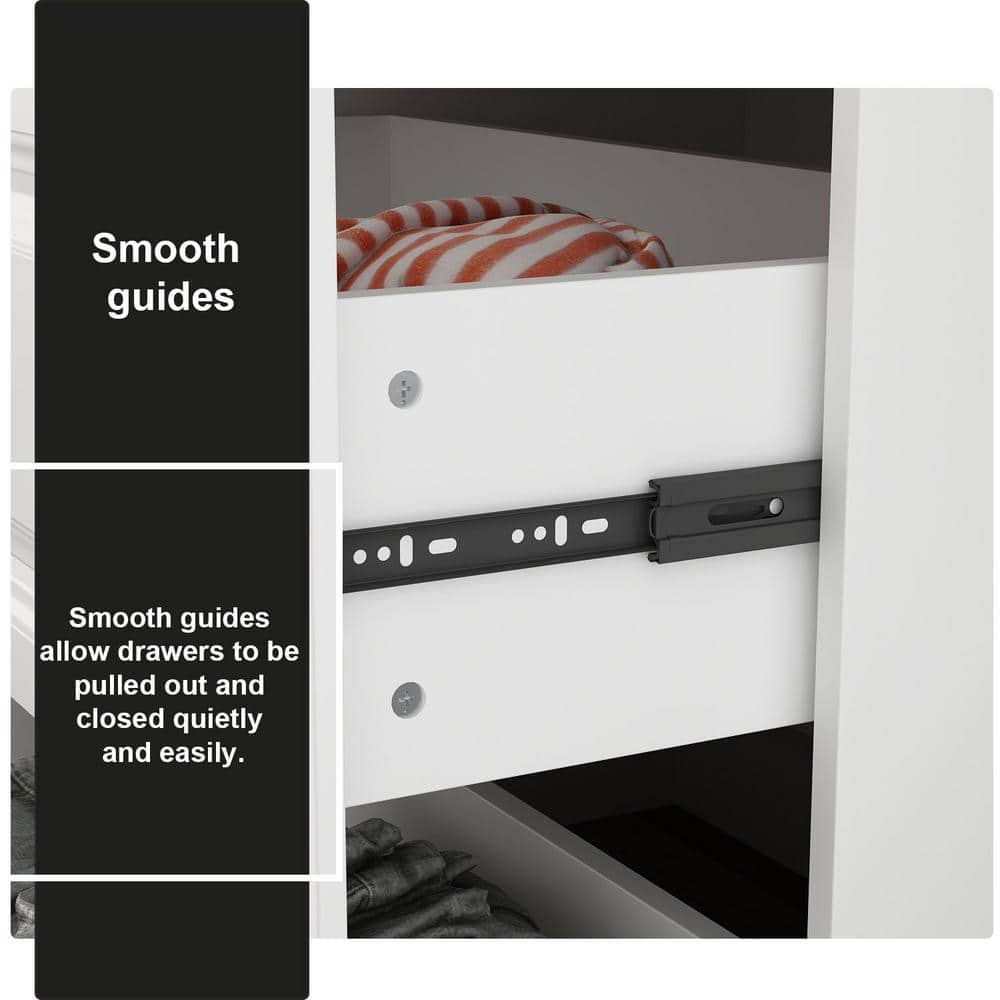 White Wood 63 in. W 4-Door Big Wardrobe Armoires with Hanging Rod, Drawers, Storage Shelves 74.2 in. H x 20.6 in. D - thumbnail 8