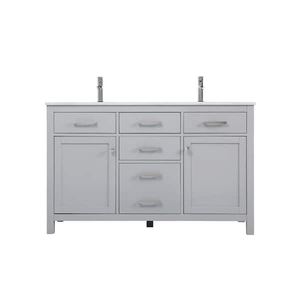 54 in. W x 22 in. D x 34 in. H Bath Vanity in Grey with Calacatta White Engineered Marble Top