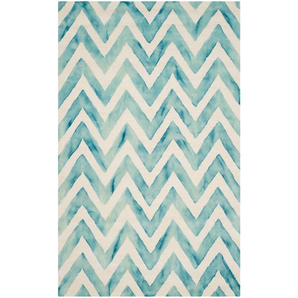 SAFAVIEH Dip Dye Ivory/Turquoise 4 ft. x 6 ft. Chevron Area Rug