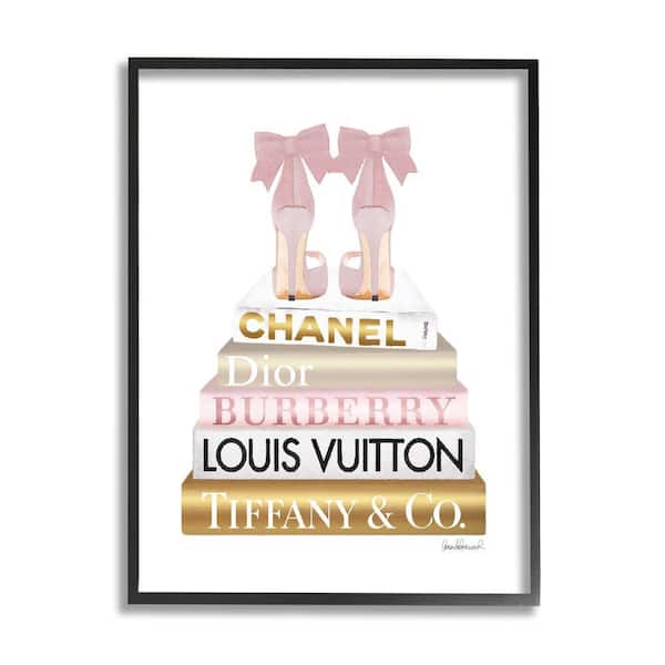 Stupell Industries Pink Gold Heels Bookstack Fashion Design By Amanda Greenwood Framed Print Abstract Texturized Art 11 in. x 14 in.