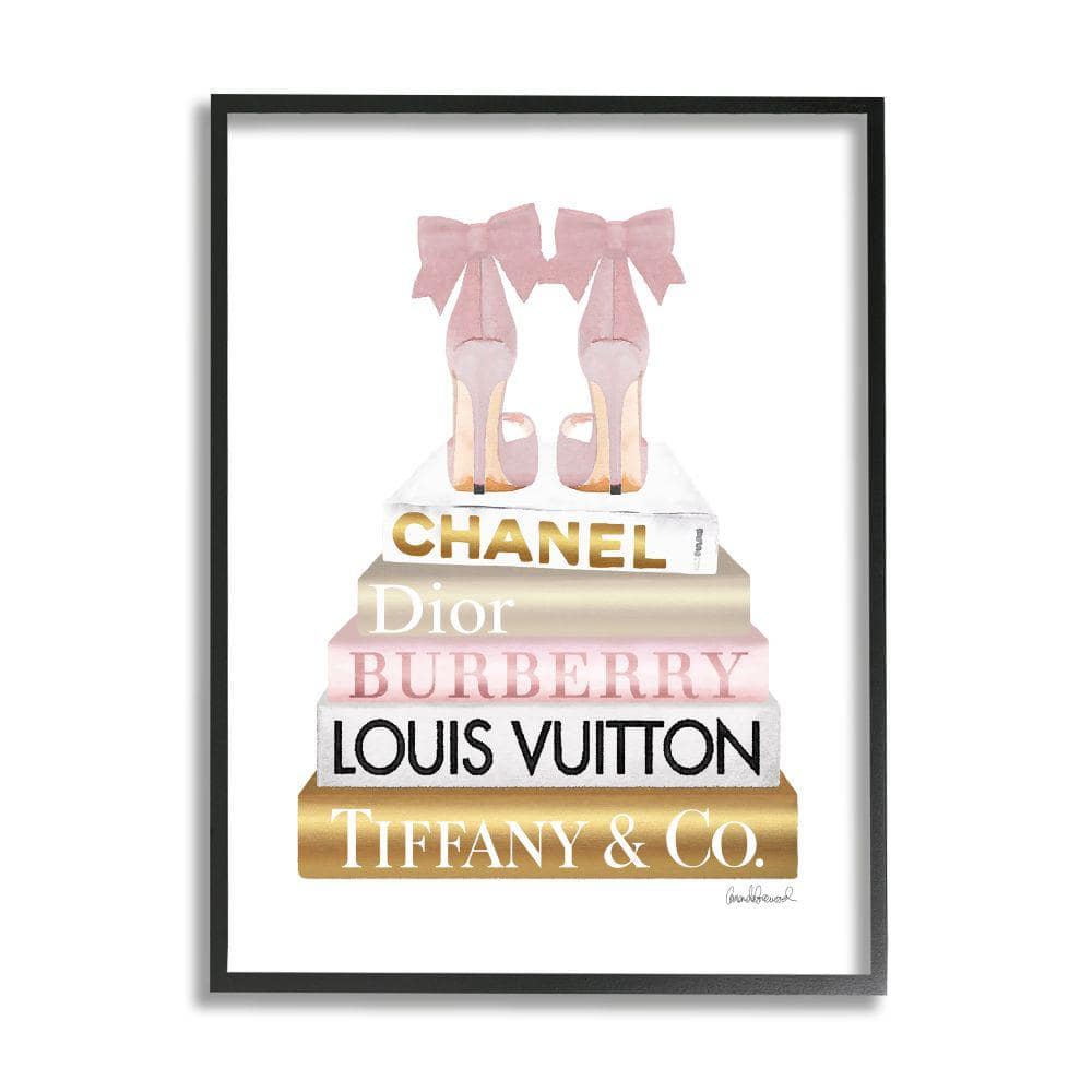 Pink and Gold Heels Bookstack Glam Fashion Framed Wall Art