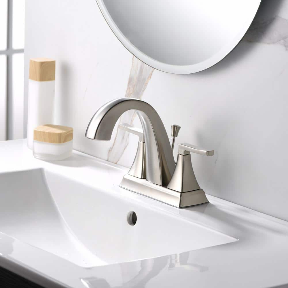 Brushed Nickel Two-Handle Centerset Bathroom Faucet