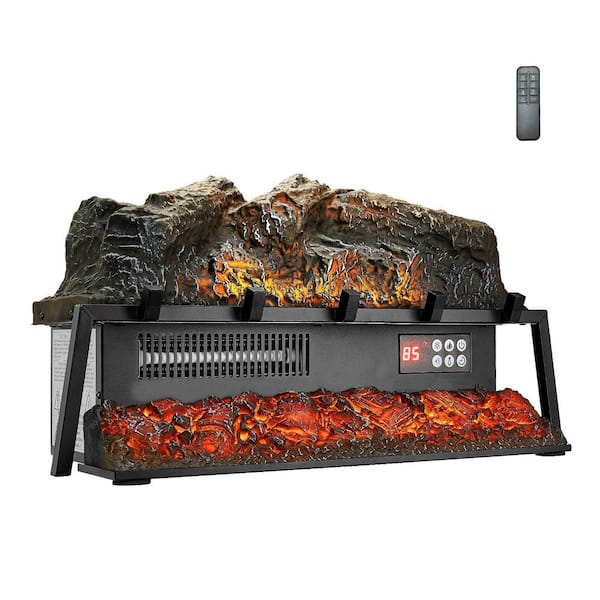 Electric Fireplace Log, Black, 25 in. Fireplace Insert Log Heater, Electric Fireplace Logs, Adjustable Flame Brightness