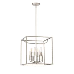 Uptown 8-Light Modern Satin Platinum Chandelier with Cage Shade For Dining Rooms