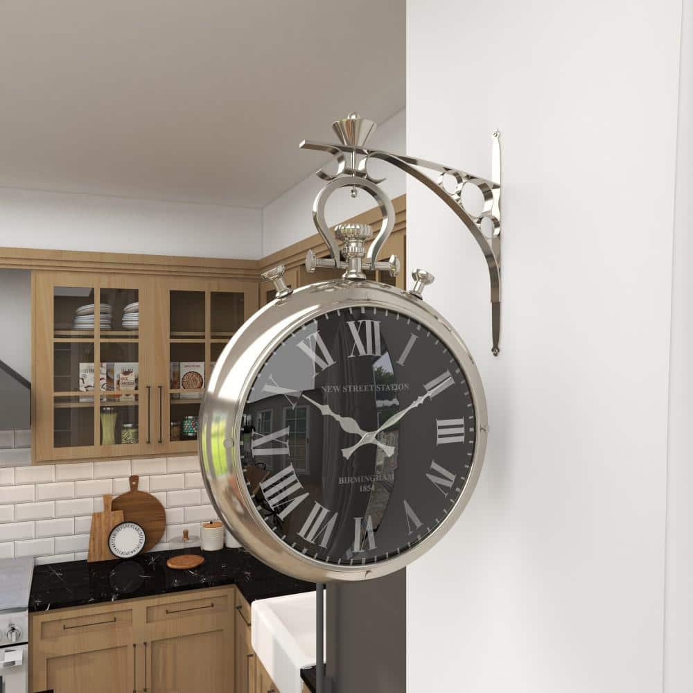 16" Silver Stainless Steel Pocket Watch Style Wall Clock