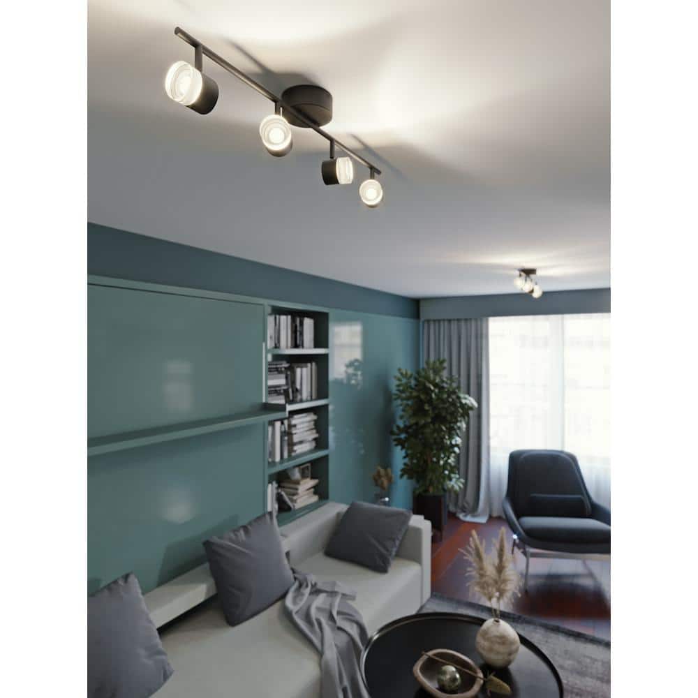 Gregor Black Frosted Glass 4-Light LED Fixed Rail
