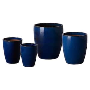 Blue Ceramic Round Bullet Planters (Set of 2)