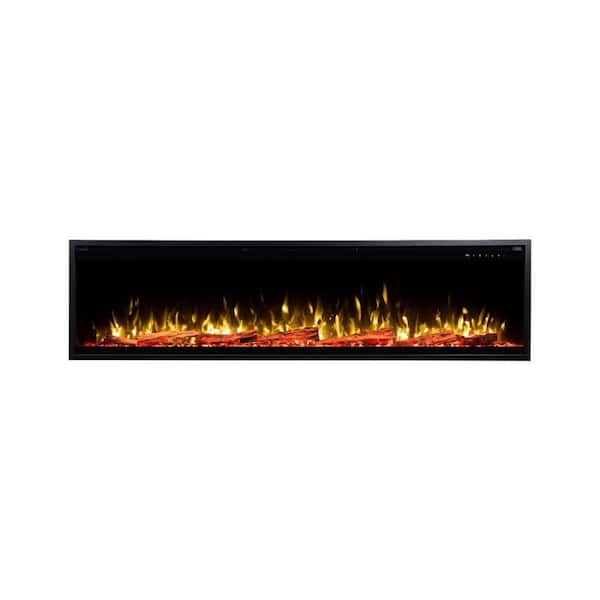 Sideline Elite Pro 72 in. Wall Mount or Recessed Smart Electric Fireplace in Black with LED Flame and Fire Crackle Sound
