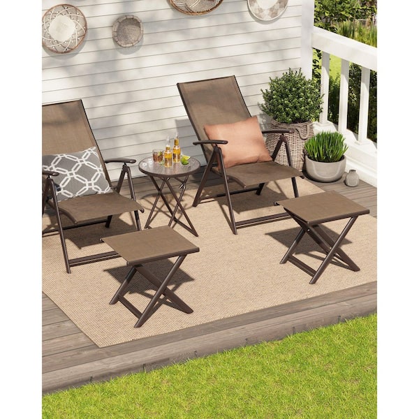 Crestlive Products Foldable Aluminum Outdoor Side Table in Brown (2-Pack)