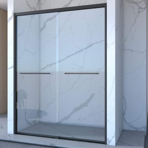 56-60 in.W x 70 in.H Semi-Frameless Sliding Glass Shower Door in Matte Black With 5/16 in.(8mm) Clear Tempered Glass