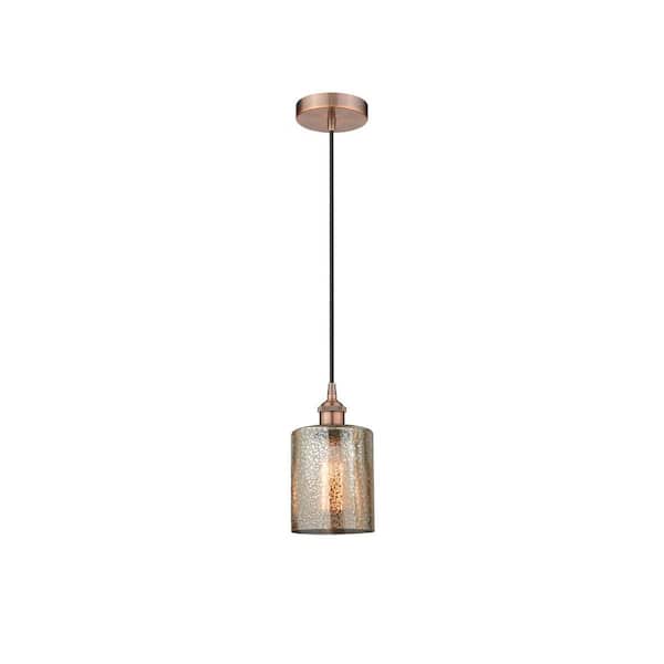 Innovations Cobbleskill 1-Light Antique Copper Shaded Pendant Light with Mercury Glass Shade