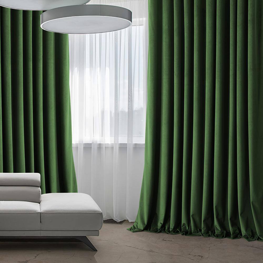 Eden Green 100W x 84L Plush Velvet Room Darkening Curtains