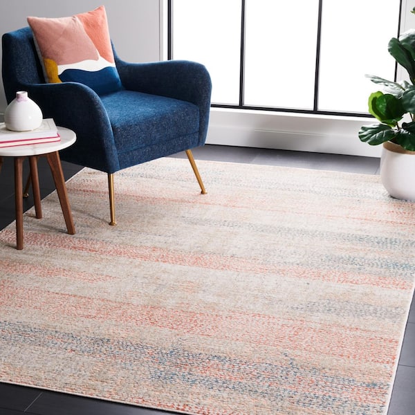 Madison Ivory/Blue Rust 9 ft. x 12 ft. Abstract Striped Area Rug
