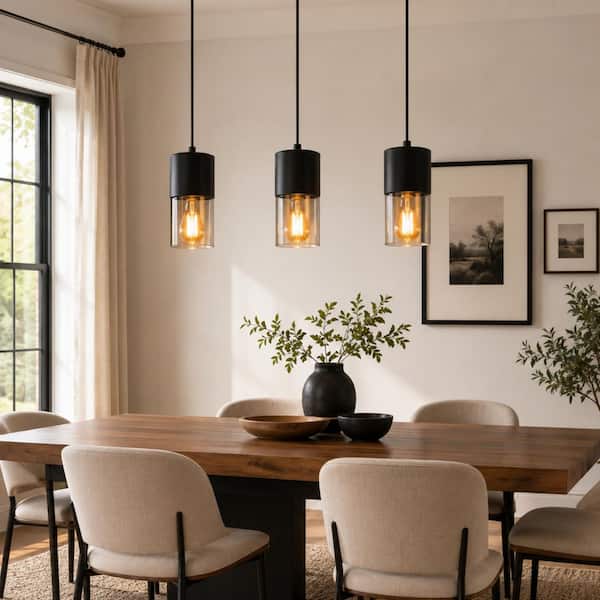 Emeritpro 2-Pack Single-Light Matte Black Pendant Light with