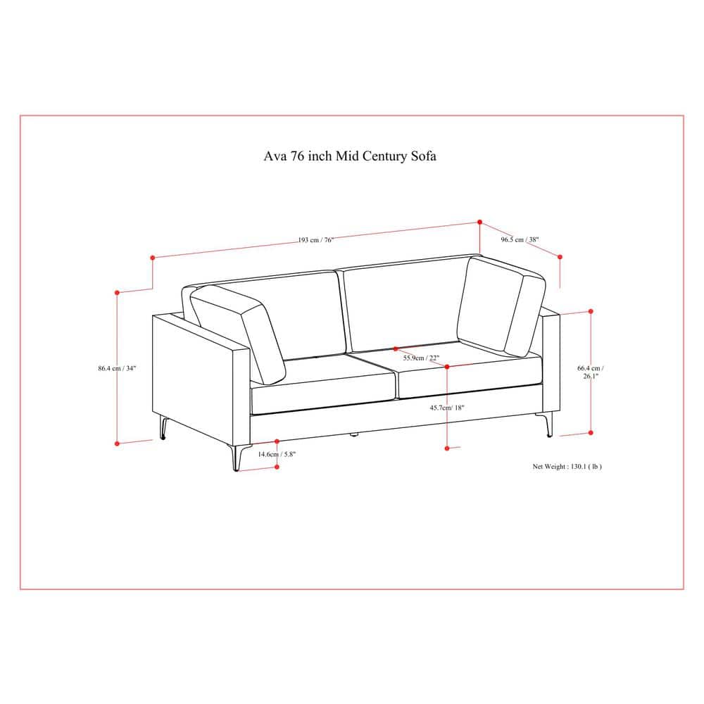 Ava 76'' Cream Upholstered Mid-Century Modern Sofa