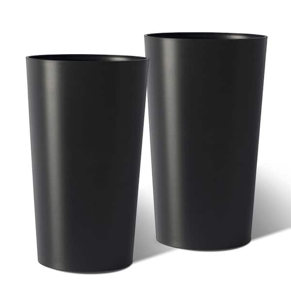 Junia Modern Large 21.7 in. Tall Black Matte Plastic Round Patio Outdoor Planters (2-Pack)