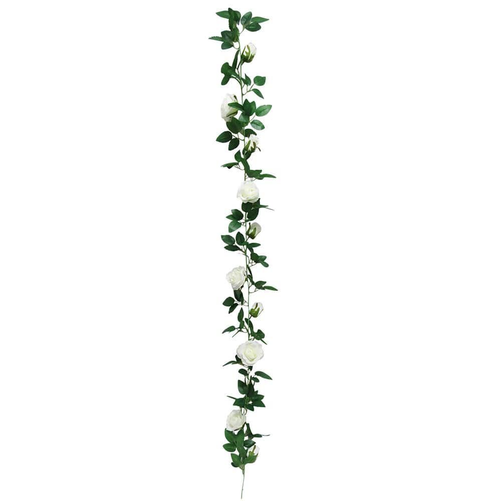 LIVING LUXURY 6 ft. Cream White Artificial Rose Flower Garland Hanging ...