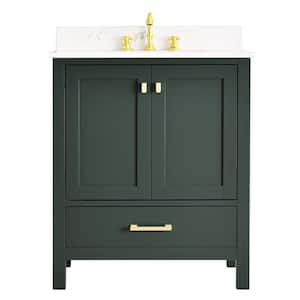 Enliven 30 in. W x 22 in. D x 39.24 in. H Freestanding Bath Vanity in Forest Green with White Engineered Stone Top