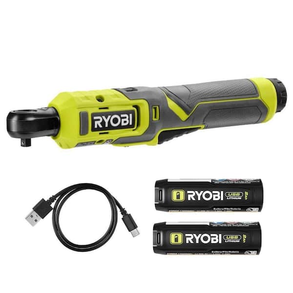 RYOBI - USB Lithium 1/4 in. Ratchet Kit with 2.0 Ah Battery and USB Charging Cable with USB Lithium 2.0 Ah Battery
