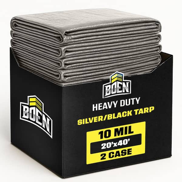 20 ft. x 40 ft. Silver/Black, 2-Pack, 10 Mil Polyethylene Tarp, Thick Waterproof Heavy Duty Cover