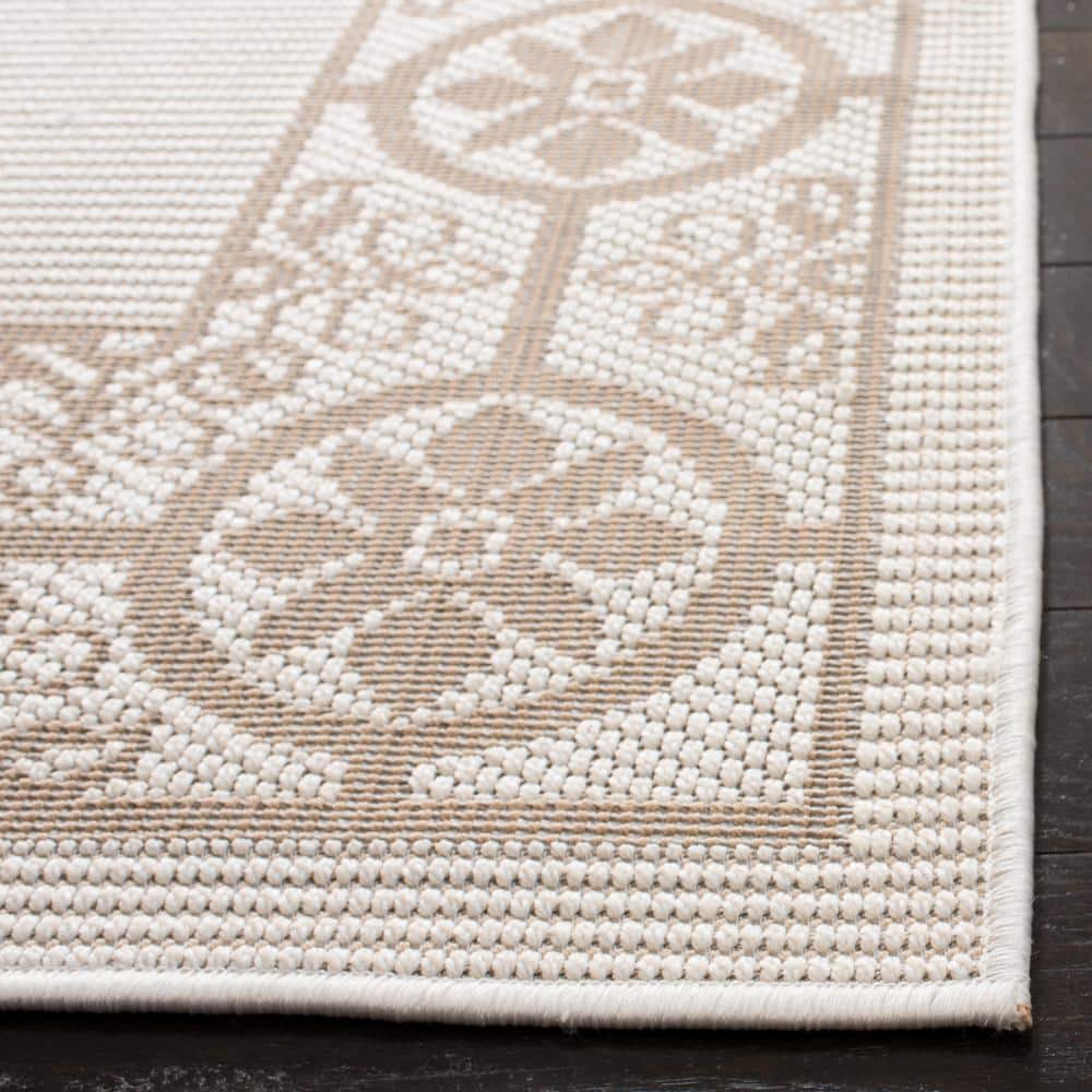 Ivory Beige Floral Reversible Synthetic 9' x 12' Area Rug