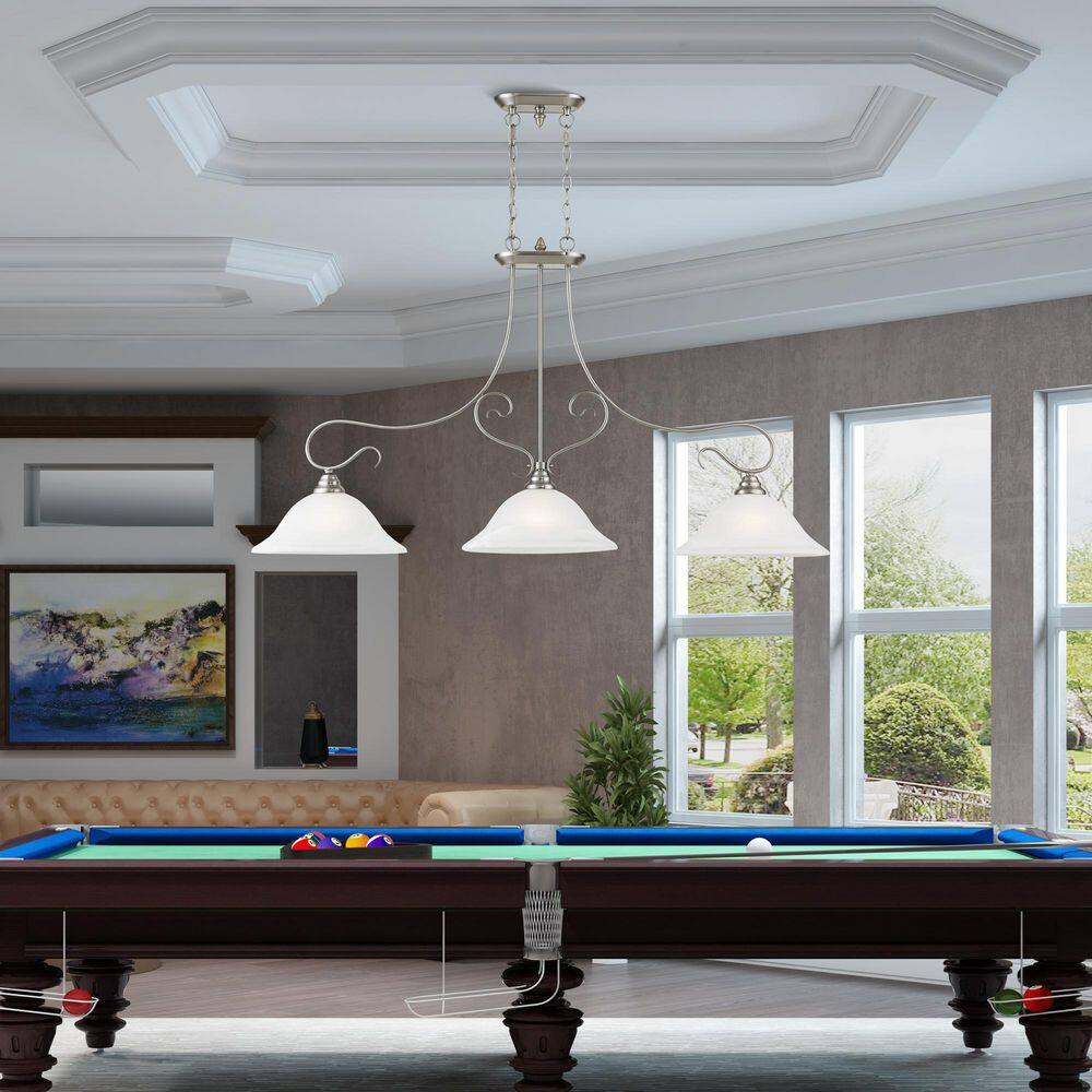 Brushed Nickel 3-Light Linear Chandelier with Alabaster Glass