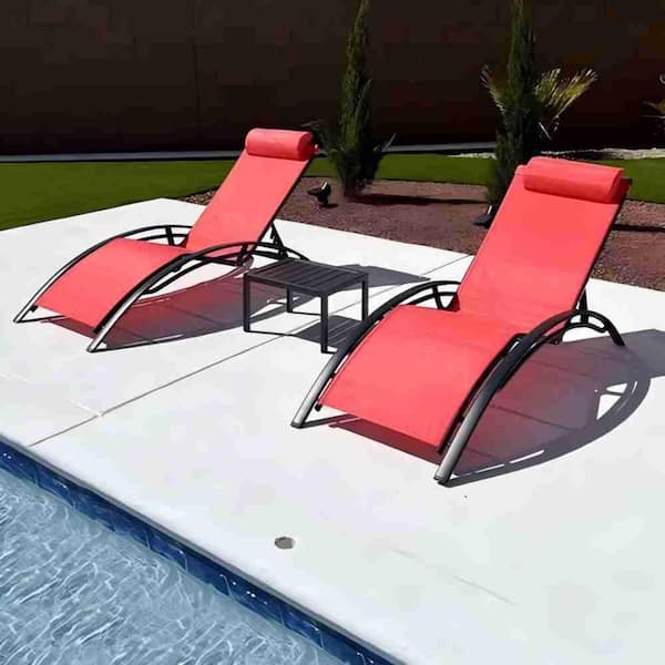 PURPLE LEAF Patio Chaise Lounge Set Outdoor Beach Pool Sunbathing Lawn Lounger Recliner Chair Side Table Included