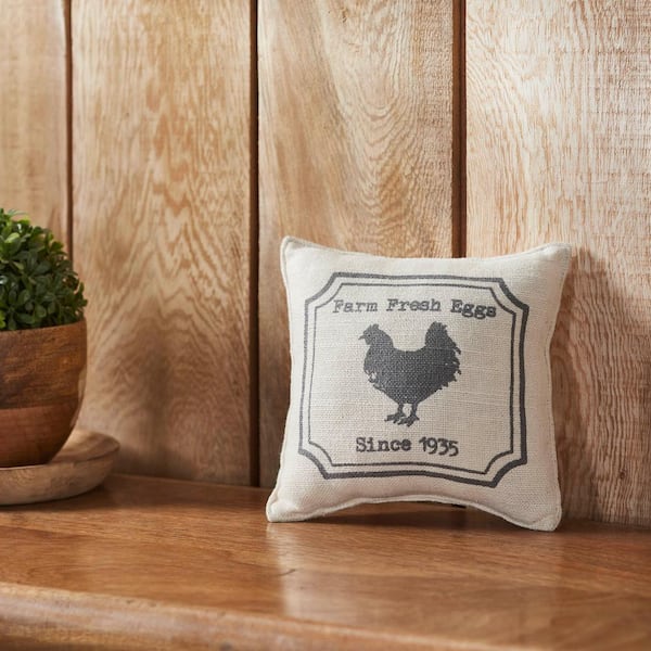 VHC Brands Finders Keepers Natural Crème, Steel Grey Farmhouse Chicken Silhouette 6 in. x 6 in. Throw Pillow